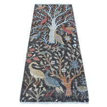 Load image into Gallery viewer, 2&#39;6&quot;x6&#39;1&quot; Jet Gray, Borderless, Birds of Paradise, Hand Knotted, Afghan Peshawar, Natural Dyes 100% Wool, Runner Oriental Rug FWR534408