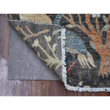 Load image into Gallery viewer, 2&#39;6&quot;x6&#39;1&quot; Jet Gray, Borderless, Birds of Paradise, Hand Knotted, Afghan Peshawar, Natural Dyes 100% Wool, Runner Oriental Rug FWR534408