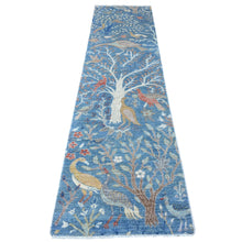 Load image into Gallery viewer, 2&#39;6&quot;x9&#39;9&quot; Atlantic Blue, Hand Knotted Vegetable Dyes, Natural Wool, Afghan Peshawar With Birds of Paradise Design, Runner Oriental Rug FWR534414