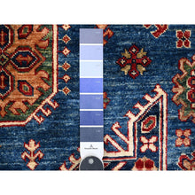 Load image into Gallery viewer, 9&#39;8&quot;x13&#39;7&quot; Neon Blue, Multiple Border, Large Triple Medallions, Hand Knotted, Natural Dyes, All Wool, Afghan Super Kazak Oriental Rug FWR534486