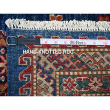 Load image into Gallery viewer, 9&#39;8&quot;x13&#39;7&quot; Neon Blue, Multiple Border, Large Triple Medallions, Hand Knotted, Natural Dyes, All Wool, Afghan Super Kazak Oriental Rug FWR534486