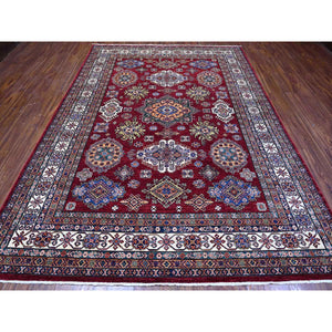 7'10"x10'8" Sangre Red, Vibrant Tribal Elements, Hand Knotted Natural Wool, Vegetable Dyes, Afghan Super Kazak, Oriental Rug FWR534528