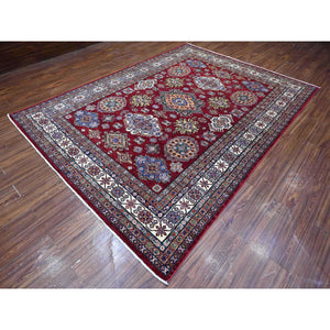 7'10"x10'8" Sangre Red, Vibrant Tribal Elements, Hand Knotted Natural Wool, Vegetable Dyes, Afghan Super Kazak, Oriental Rug FWR534528