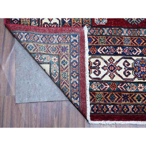 7'10"x10'8" Sangre Red, Vibrant Tribal Elements, Hand Knotted Natural Wool, Vegetable Dyes, Afghan Super Kazak, Oriental Rug FWR534528