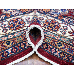 7'10"x10'8" Sangre Red, Vibrant Tribal Elements, Hand Knotted Natural Wool, Vegetable Dyes, Afghan Super Kazak, Oriental Rug FWR534528