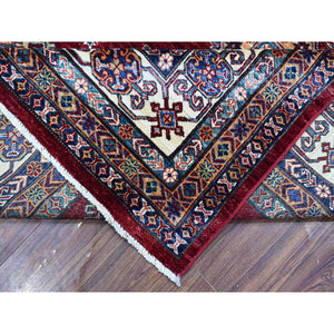 7'10"x10'8" Sangre Red, Vibrant Tribal Elements, Hand Knotted Natural Wool, Vegetable Dyes, Afghan Super Kazak, Oriental Rug FWR534528