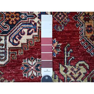 7'10"x10'8" Sangre Red, Vibrant Tribal Elements, Hand Knotted Natural Wool, Vegetable Dyes, Afghan Super Kazak, Oriental Rug FWR534528