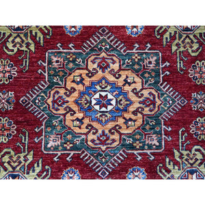 7'10"x10'8" Sangre Red, Vibrant Tribal Elements, Hand Knotted Natural Wool, Vegetable Dyes, Afghan Super Kazak, Oriental Rug FWR534528