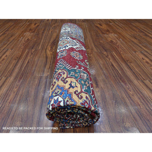 7'10"x10'8" Sangre Red, Vibrant Tribal Elements, Hand Knotted Natural Wool, Vegetable Dyes, Afghan Super Kazak, Oriental Rug FWR534528