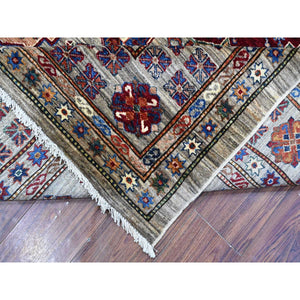 8'x10'3" Argos Gray, Soft And Shiny Wool, Hand Knotted, Vegetable Dyes Afghan Super Kazak All Over Design Oriental Rug FWR534534