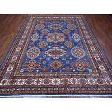 Load image into Gallery viewer, 8&#39;2&quot;x9&#39;10&quot; Trypan Blue, Afghan Super Kazak All Over Tribal Geometric Pattern, All Wool, Hand Knotted, Natural Dyes Oriental Rug FWR534540