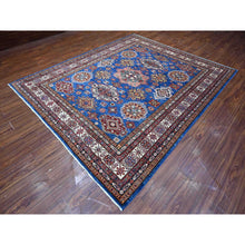 Load image into Gallery viewer, 8&#39;2&quot;x9&#39;10&quot; Trypan Blue, Afghan Super Kazak All Over Tribal Geometric Pattern, All Wool, Hand Knotted, Natural Dyes Oriental Rug FWR534540