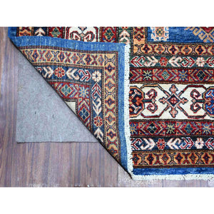 8'2"x9'10" Trypan Blue, Afghan Super Kazak All Over Tribal Geometric Pattern, All Wool, Hand Knotted, Natural Dyes Oriental Rug FWR534540