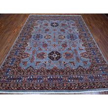 Load image into Gallery viewer, 8&#39;x10&#39; Tufts Blue, Hand Knotted, Afghan Super Kazak With Tribal Motifs All Over Design, Densely Woven, Vegetable Dyes, Oriental Rug FWR534546