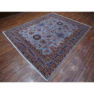 8'x10' Tufts Blue, Hand Knotted, Afghan Super Kazak With Tribal Motifs All Over Design, Densely Woven, Vegetable Dyes, Oriental Rug FWR534546