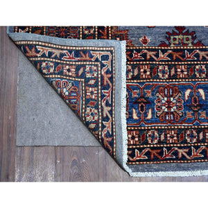 8'x10' Tufts Blue, Hand Knotted, Afghan Super Kazak With Tribal Motifs All Over Design, Densely Woven, Vegetable Dyes, Oriental Rug FWR534546