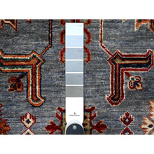 Load image into Gallery viewer, 8&#39;x10&#39; Tufts Blue, Hand Knotted, Afghan Super Kazak With Tribal Motifs All Over Design, Densely Woven, Vegetable Dyes, Oriental Rug FWR534546