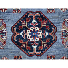 Load image into Gallery viewer, 8&#39;x10&#39; Tufts Blue, Hand Knotted, Afghan Super Kazak With Tribal Motifs All Over Design, Densely Woven, Vegetable Dyes, Oriental Rug FWR534546