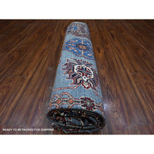 Load image into Gallery viewer, 8&#39;x10&#39; Tufts Blue, Hand Knotted, Afghan Super Kazak With Tribal Motifs All Over Design, Densely Woven, Vegetable Dyes, Oriental Rug FWR534546