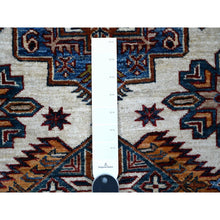 Load image into Gallery viewer, 5&#39;10&quot;x9&#39; Cloud White, Hand Knotted Natural Dyes, Afghan Shiny Wool Super Kazak All Over Geometric Design With Multiple Borders Oriental Rug FWR534564