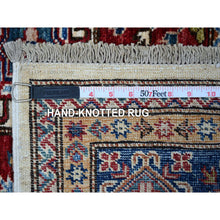 Load image into Gallery viewer, 5&#39;10&quot;x9&#39; Cloud White, Hand Knotted Natural Dyes, Afghan Shiny Wool Super Kazak All Over Geometric Design With Multiple Borders Oriental Rug FWR534564