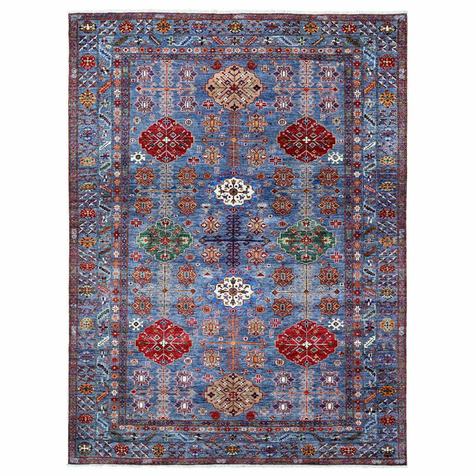 9'x12' Marengo Gray, 100% Wool, Hand Knotted, Vegetable Dyes, Afghan All Over Tribal Motifs Super Kazak Oriental Rug FWR534612