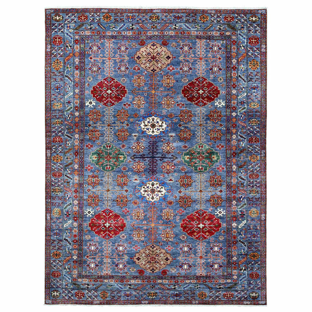 9'x12' Marengo Gray, 100% Wool, Hand Knotted, Vegetable Dyes, Afghan All Over Tribal Motifs Super Kazak Oriental Rug FWR534612