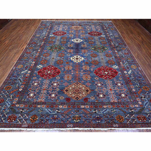 9'x12' Marengo Gray, 100% Wool, Hand Knotted, Vegetable Dyes, Afghan All Over Tribal Motifs Super Kazak Oriental Rug FWR534612