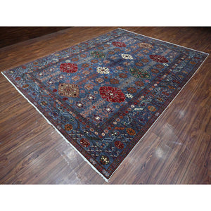 9'x12' Marengo Gray, 100% Wool, Hand Knotted, Vegetable Dyes, Afghan All Over Tribal Motifs Super Kazak Oriental Rug FWR534612