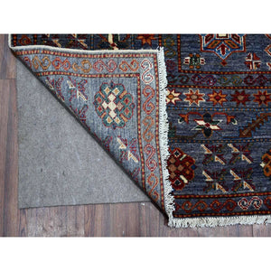 9'x12' Marengo Gray, 100% Wool, Hand Knotted, Vegetable Dyes, Afghan All Over Tribal Motifs Super Kazak Oriental Rug FWR534612