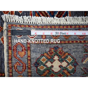 9'x12' Marengo Gray, 100% Wool, Hand Knotted, Vegetable Dyes, Afghan All Over Tribal Motifs Super Kazak Oriental Rug FWR534612