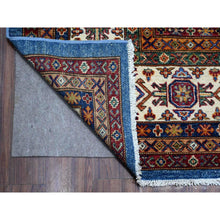 Load image into Gallery viewer, 9&#39;9&quot;x13&#39; Spectrum Blue and Bistro White, Hand Knotted Soft and Pure Wool, Afghan Super Kazak Natural Dyes Tribal And Geometric Pattern, Gallery Size Oriental Rug FWR534636