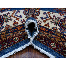 Load image into Gallery viewer, 9&#39;9&quot;x13&#39; Spectrum Blue and Bistro White, Hand Knotted Soft and Pure Wool, Afghan Super Kazak Natural Dyes Tribal And Geometric Pattern, Gallery Size Oriental Rug FWR534636