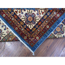 Load image into Gallery viewer, 9&#39;9&quot;x13&#39; Spectrum Blue and Bistro White, Hand Knotted Soft and Pure Wool, Afghan Super Kazak Natural Dyes Tribal And Geometric Pattern, Gallery Size Oriental Rug FWR534636