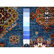 Load image into Gallery viewer, 9&#39;9&quot;x13&#39; Spectrum Blue and Bistro White, Hand Knotted Soft and Pure Wool, Afghan Super Kazak Natural Dyes Tribal And Geometric Pattern, Gallery Size Oriental Rug FWR534636