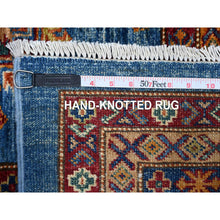 Load image into Gallery viewer, 9&#39;9&quot;x13&#39; Spectrum Blue and Bistro White, Hand Knotted Soft and Pure Wool, Afghan Super Kazak Natural Dyes Tribal And Geometric Pattern, Gallery Size Oriental Rug FWR534636