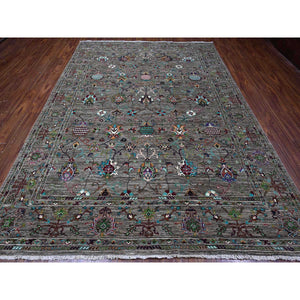 8'1"x11'2" Thunder Gray, Afghan Sultani Pomegranate Design, Vegetable Dyes, Hand Knotted, All Wool, Oriental Rug FWR534654