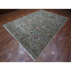 8'1"x11'2" Thunder Gray, Afghan Sultani Pomegranate Design, Vegetable Dyes, Hand Knotted, All Wool, Oriental Rug FWR534654