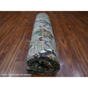 8'1"x11'2" Thunder Gray, Afghan Sultani Pomegranate Design, Vegetable Dyes, Hand Knotted, All Wool, Oriental Rug FWR534654