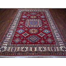 Load image into Gallery viewer, 7&#39;9&quot;x9&#39;9&quot; Cereza Red With Shoji White, Afghan Super Kazak All Over Design With Central Medallion, Vegetable Dyes, Pure and Velvety Wool, Hand Knotted, Oriental Rug FWR534660