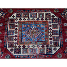 Load image into Gallery viewer, 7&#39;9&quot;x9&#39;9&quot; Cereza Red With Shoji White, Afghan Super Kazak All Over Design With Central Medallion, Vegetable Dyes, Pure and Velvety Wool, Hand Knotted, Oriental Rug FWR534660