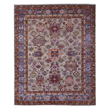 Load image into Gallery viewer, 8&#39;1&quot;x10&#39;1&quot; Elephant Gray, Hand Knotted, Afghan Super Kazak Tribal Medallions, Vegetable Dyes, Soft Wool, Oriental Rug FWR534666