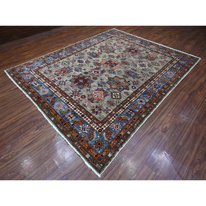 8'1"x10'1" Elephant Gray, Hand Knotted, Afghan Super Kazak Tribal Medallions, Vegetable Dyes, Soft Wool, Oriental Rug FWR534666