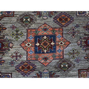 8'1"x10'1" Elephant Gray, Hand Knotted, Afghan Super Kazak Tribal Medallions, Vegetable Dyes, Soft Wool, Oriental Rug FWR534666