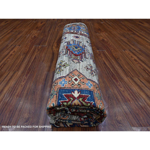 8'1"x10'1" Elephant Gray, Hand Knotted, Afghan Super Kazak Tribal Medallions, Vegetable Dyes, Soft Wool, Oriental Rug FWR534666