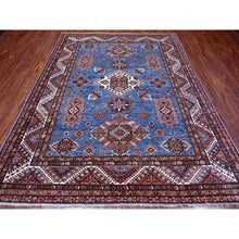 Load image into Gallery viewer, 7&#39;10&quot;x10&#39; Busty Blue, Ivory Border, Large Medallions, Hand Knotted, Natural Dyes, Afghan Super Kazak All Wool, Oriental Rug FWR534672