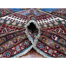 Load image into Gallery viewer, 7&#39;10&quot;x10&#39; Busty Blue, Ivory Border, Large Medallions, Hand Knotted, Natural Dyes, Afghan Super Kazak All Wool, Oriental Rug FWR534672