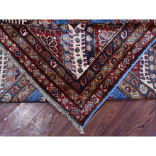 Load image into Gallery viewer, 7&#39;10&quot;x10&#39; Busty Blue, Ivory Border, Large Medallions, Hand Knotted, Natural Dyes, Afghan Super Kazak All Wool, Oriental Rug FWR534672