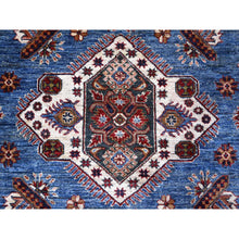 Load image into Gallery viewer, 7&#39;10&quot;x10&#39; Busty Blue, Ivory Border, Large Medallions, Hand Knotted, Natural Dyes, Afghan Super Kazak All Wool, Oriental Rug FWR534672