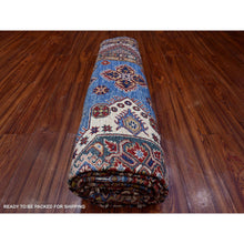 Load image into Gallery viewer, 7&#39;10&quot;x10&#39; Busty Blue, Ivory Border, Large Medallions, Hand Knotted, Natural Dyes, Afghan Super Kazak All Wool, Oriental Rug FWR534672